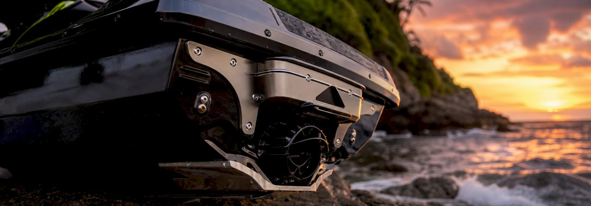 Close-up underside of jet ski ride plate