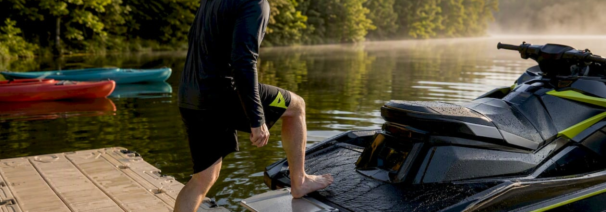 Man boarding PWC using stern step