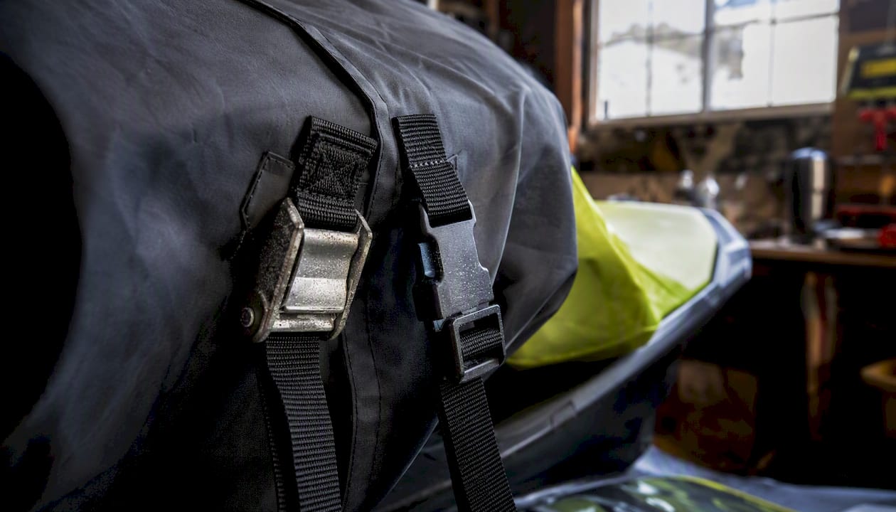 Detail of PWC cover quick-release buckles