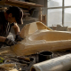 Workshop bench with foam hull shaping tools