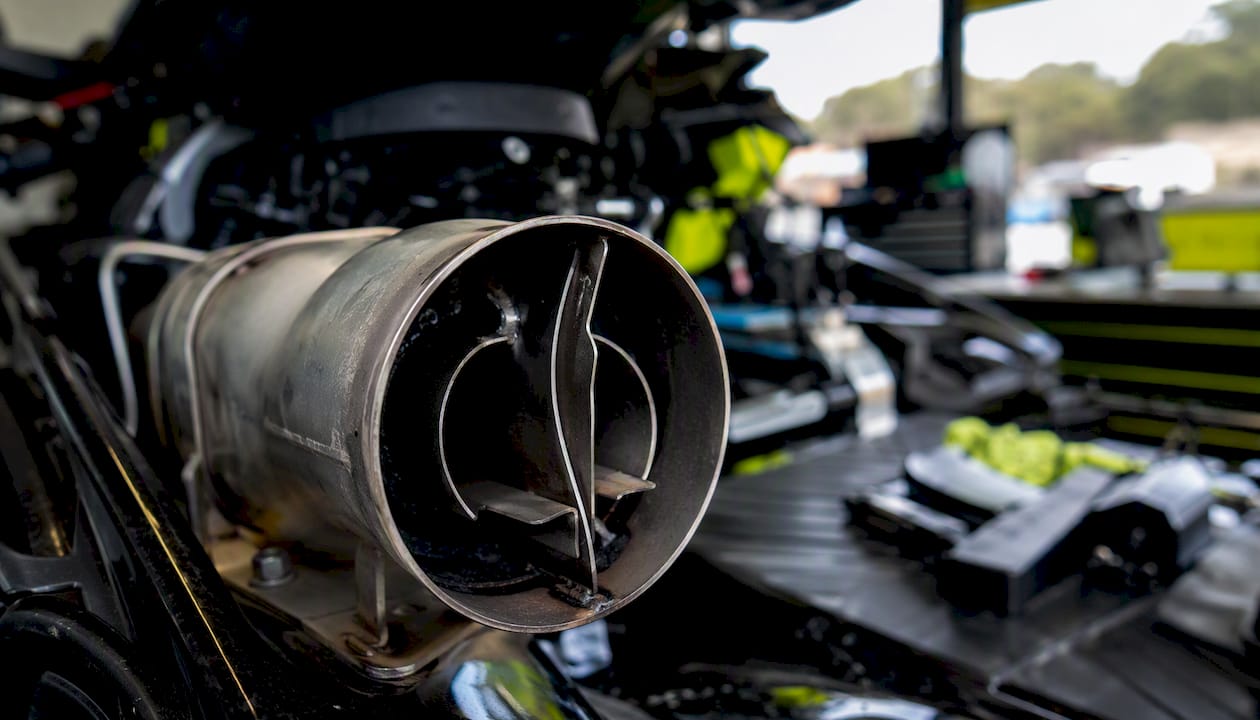Close-up of PWC exhaust flow path with baffling