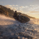 PWC free-rider carving sharply on water