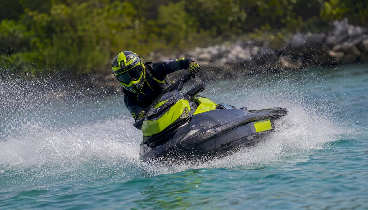 Jet ski turning sharply with spray