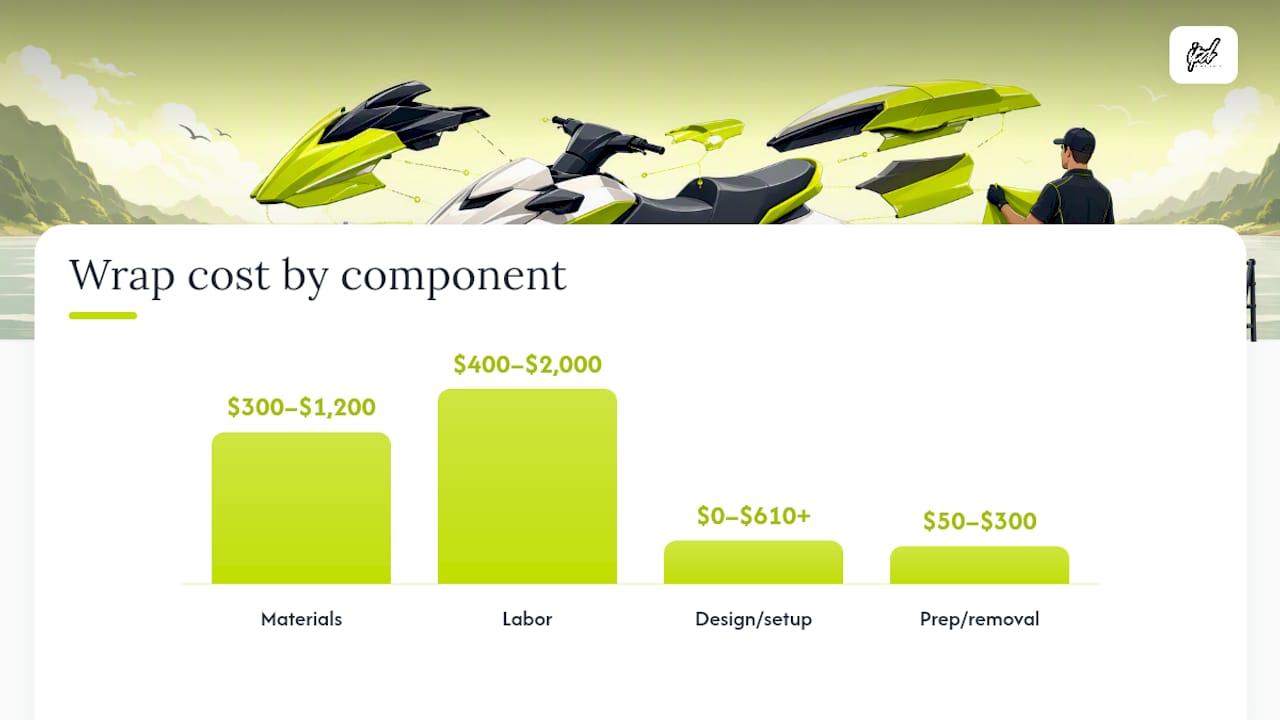 Diagram of jet ski wrap cost components and their ranges