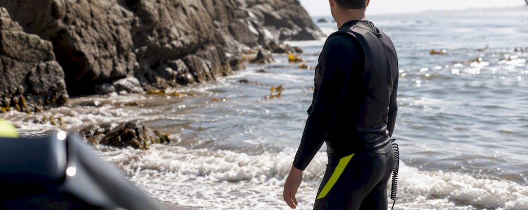 Jet ski rider assessing sea before launch